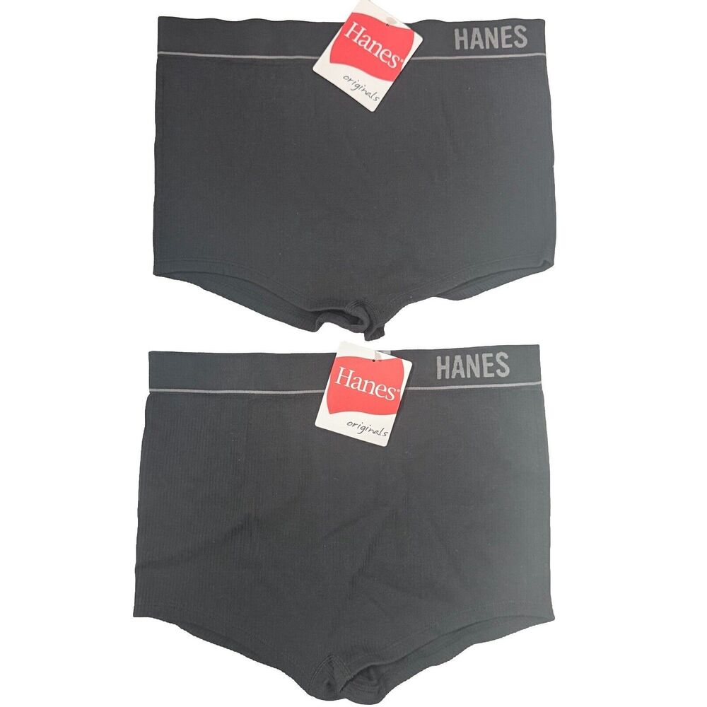 Hanes Originals Women's Seamless Black Rib Boyfit Underwear Lot Of 2 Size Large
